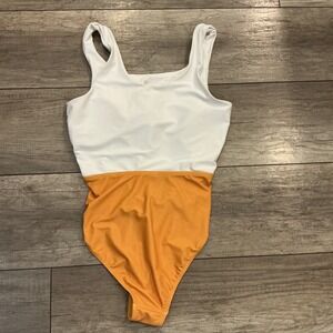 Albion Emma One Piece Swimsuit White Orange Knot Front Cutout Monokini‎ M